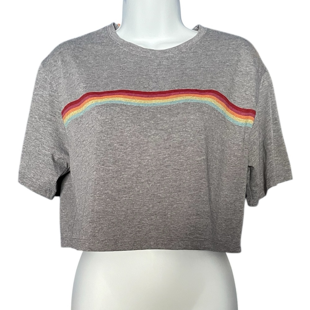 Fabletics rainbow stripe M cropped workout top